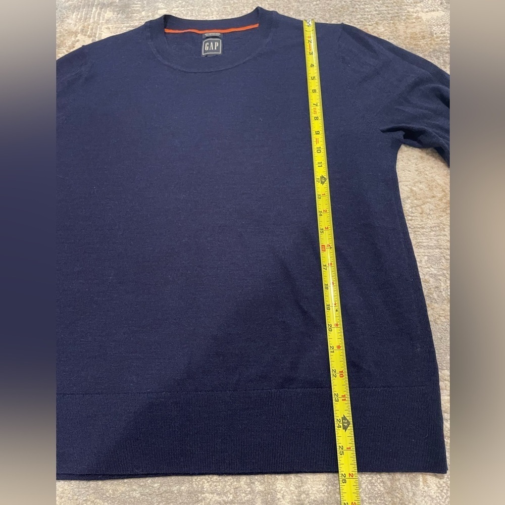 Gap 100% Merino Wool Navy Blue Crewneck Lightweight Sweater Machine Wash Sz XLT - Picture 8 of 9